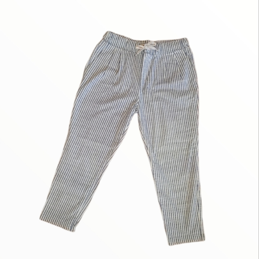 Blue & White Striped Cropped Trousers